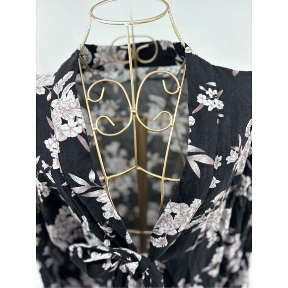 Spiritual Gangster Womens Black Taupe Floral Tie Waist Maya Kimono Jacket OS - Picture 5 of 10